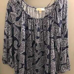 Michael Kors Navy and White Paisley Blouse